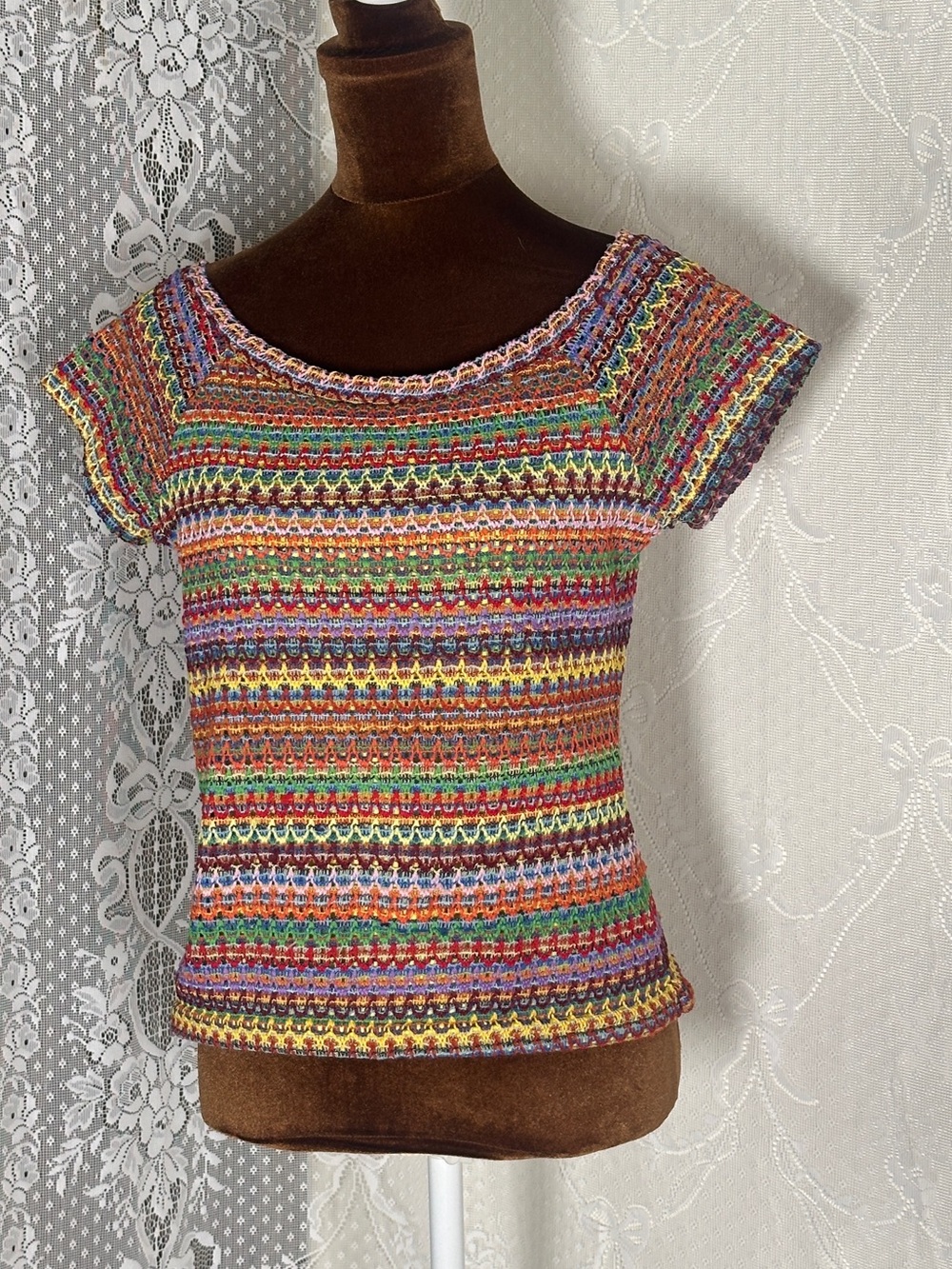Multicolor Crochet Short-Sleeve Women’s Top